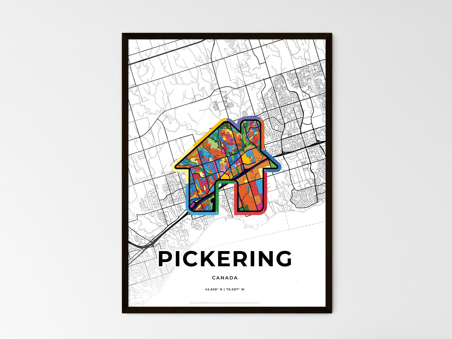 Pickering Canada wedding art map with home icon
