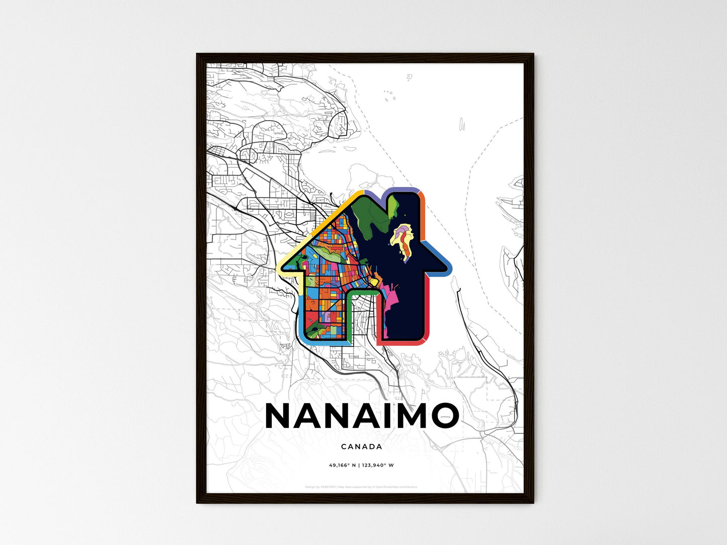 Nanaimo Canada wedding art map with home icon