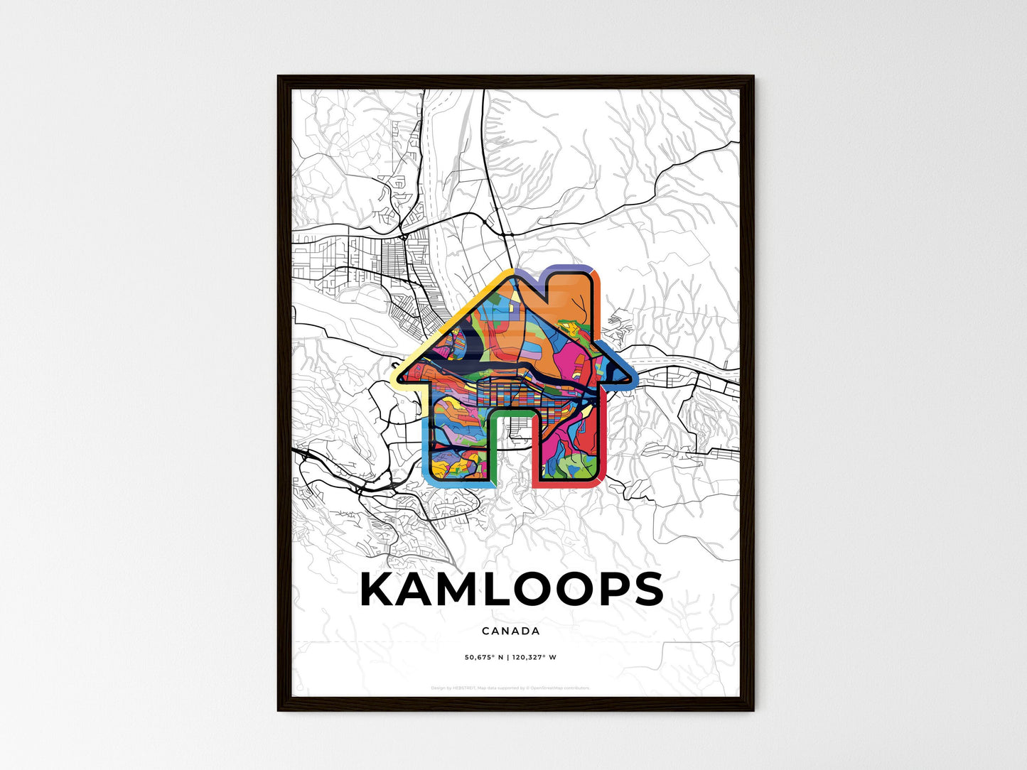 Kamloops Canada wedding art map with home icon