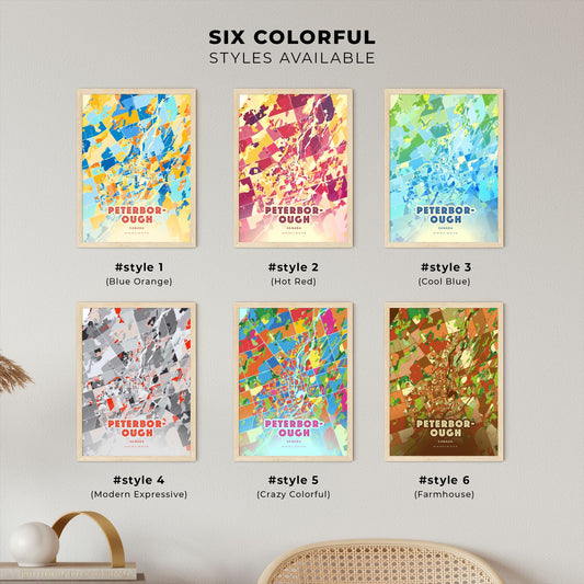 Colorful PETERBOROUGH CANADA Fine Art Map Blue Orange