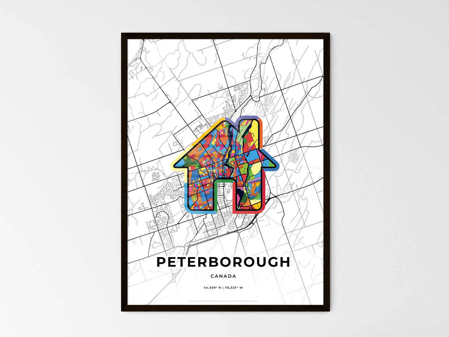 Peterborough Canada wedding art map with home icon