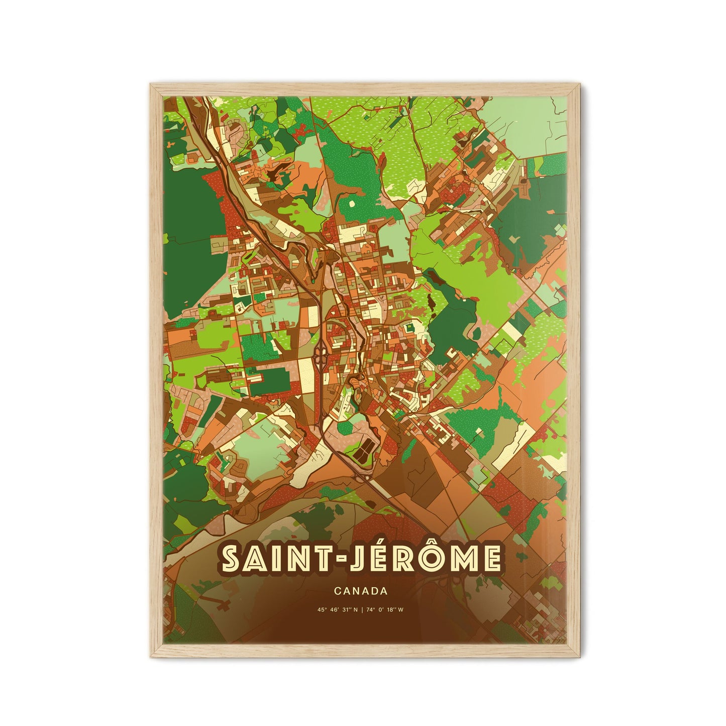 Colorful SAINT-JÉRÔME CANADA Fine Art Map Farmhouse