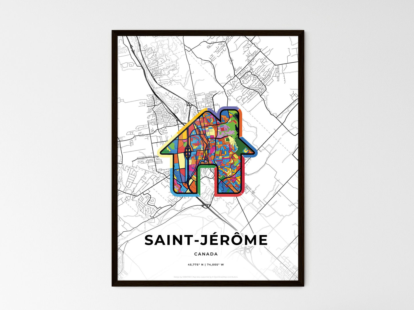 Saint-Jérôme Canada wedding art map with home icon