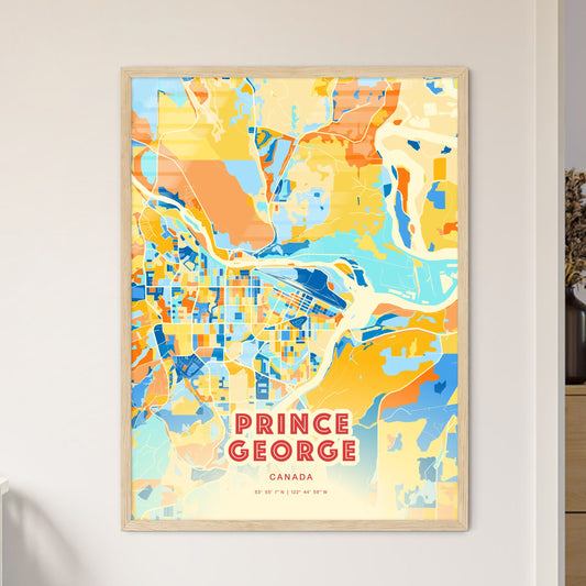 Colorful PRINCE GEORGE CANADA Fine Art Map Blue Orange