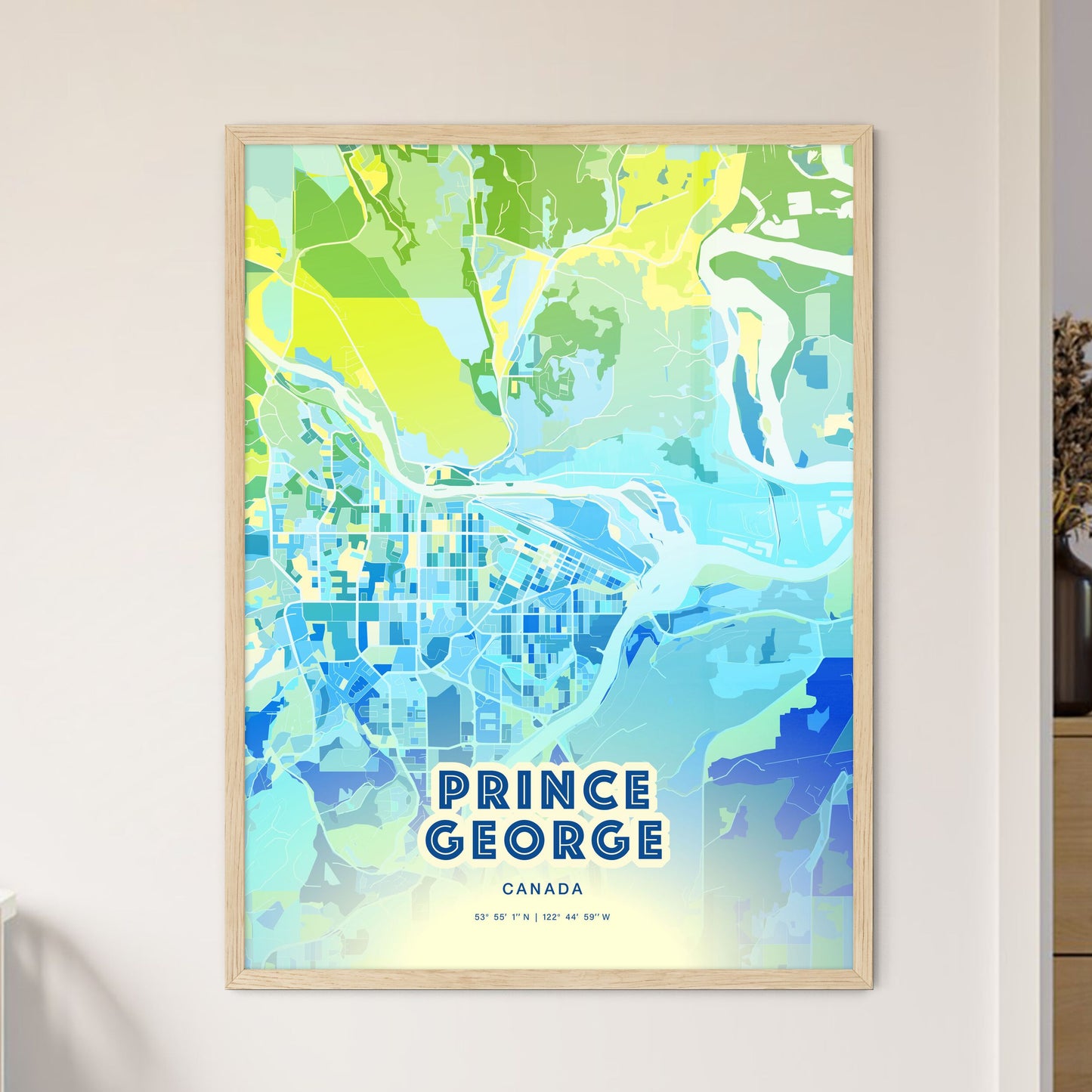 Colorful PRINCE GEORGE CANADA Fine Art Map Cool Blue
