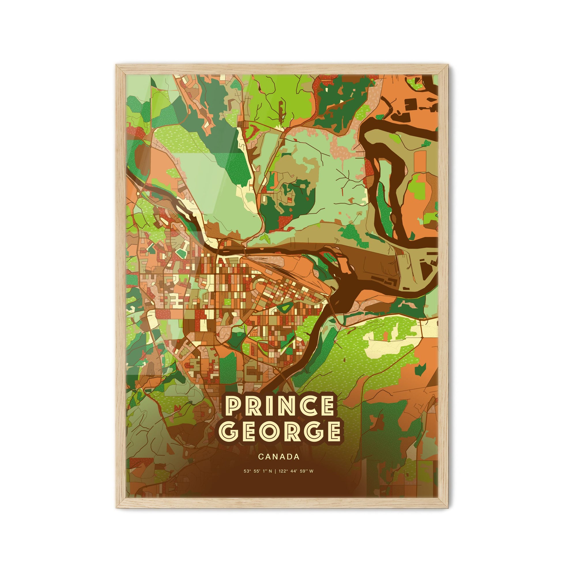 Colorful PRINCE GEORGE CANADA Fine Art Map Farmhouse