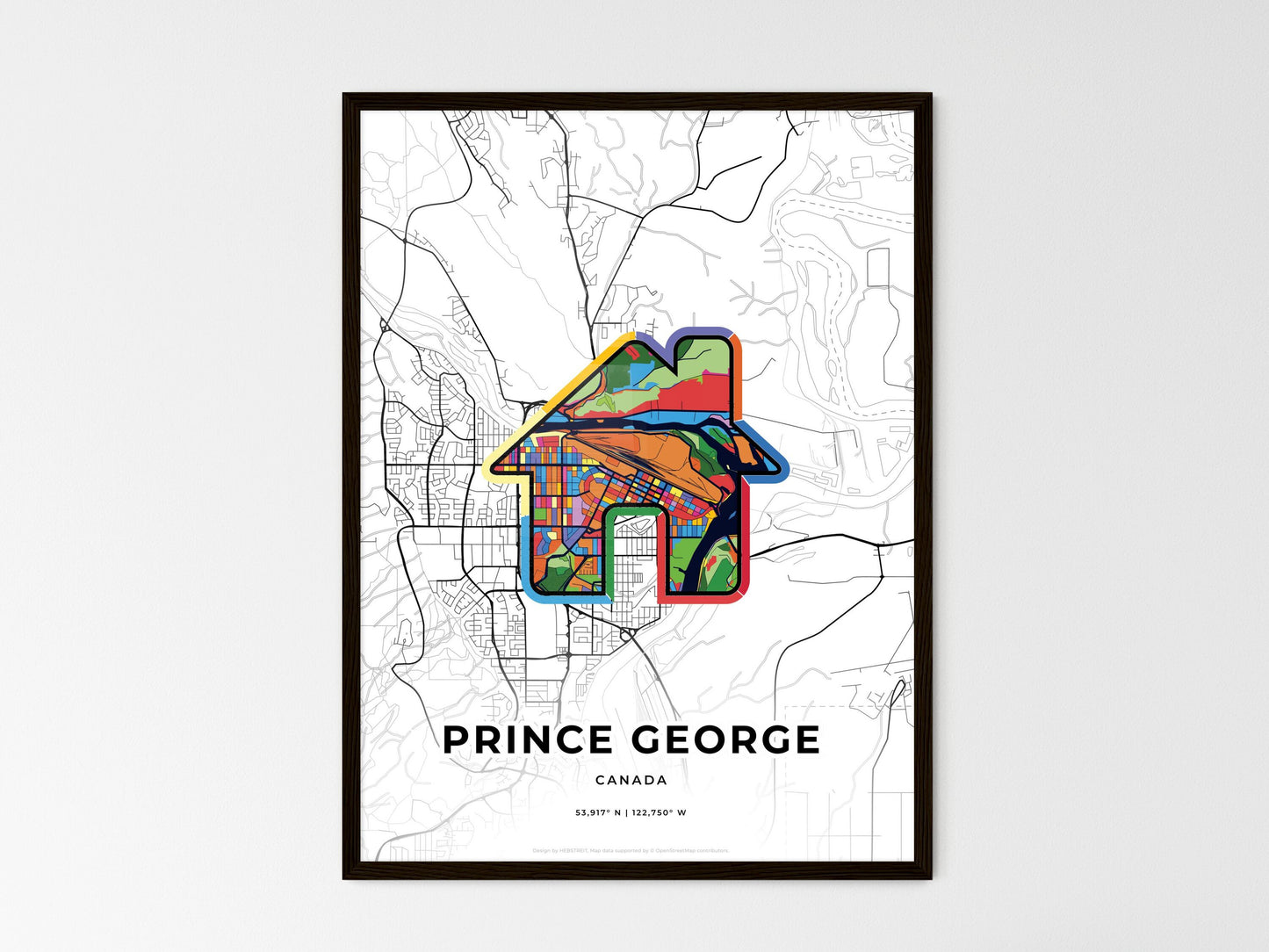 Prince George Canada wedding art map with home icon