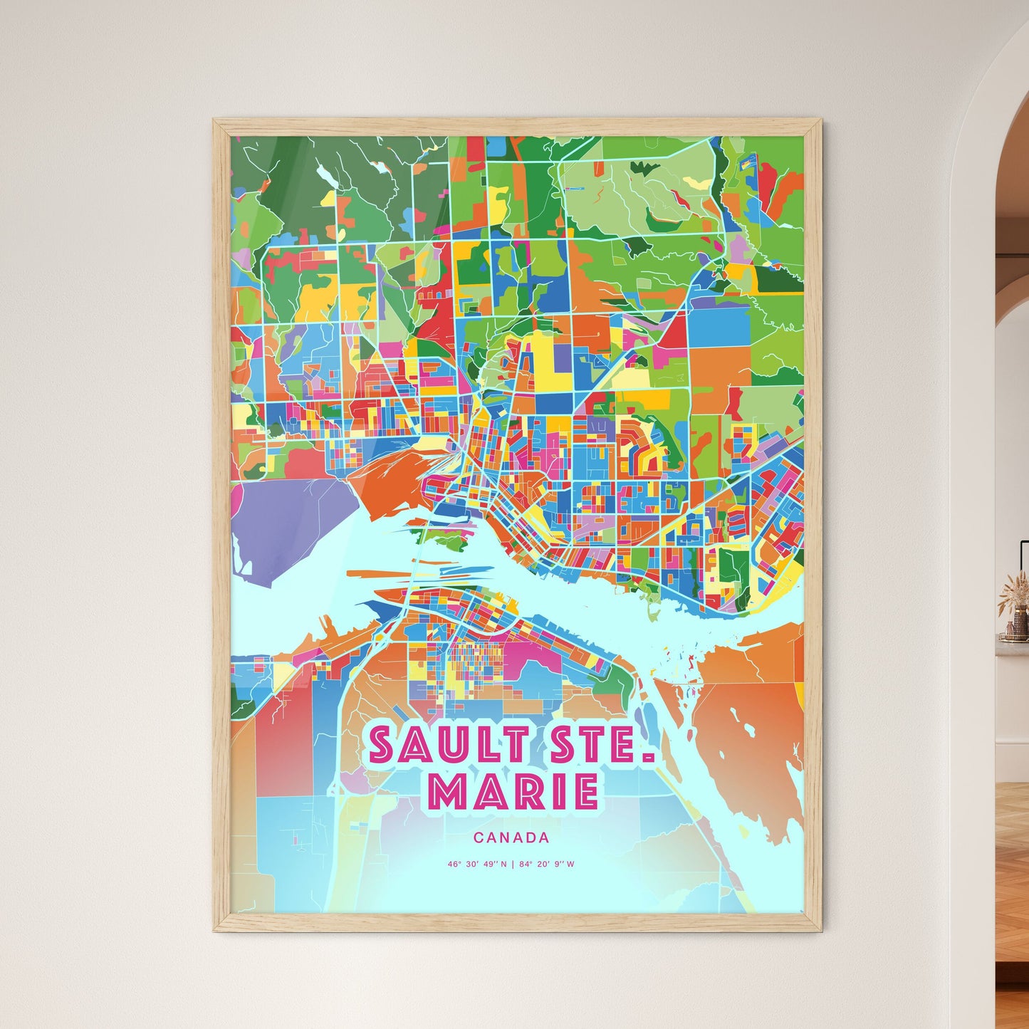 Colorful SAULT STE. MARIE CANADA Fine Art Map Crazy Colors