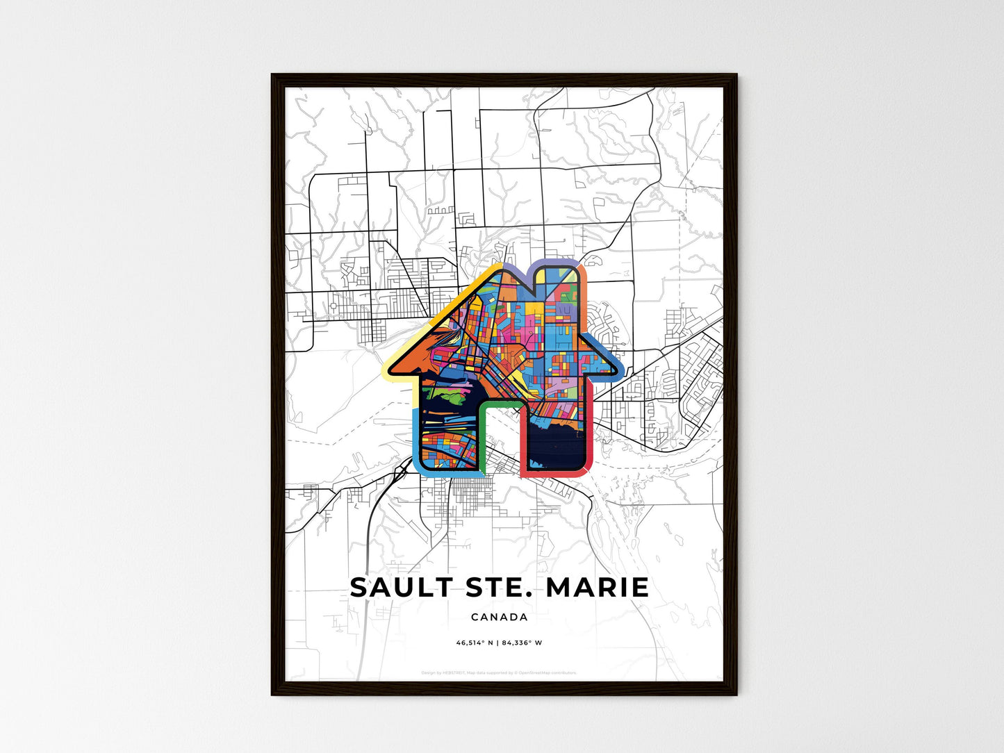 Sault Ste. Marie Canada wedding art map with home icon