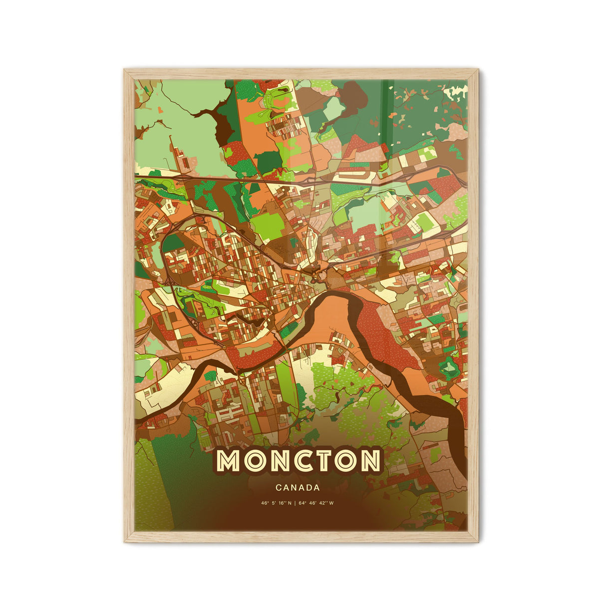 Colorful MONCTON CANADA Fine Art Map Farmhouse
