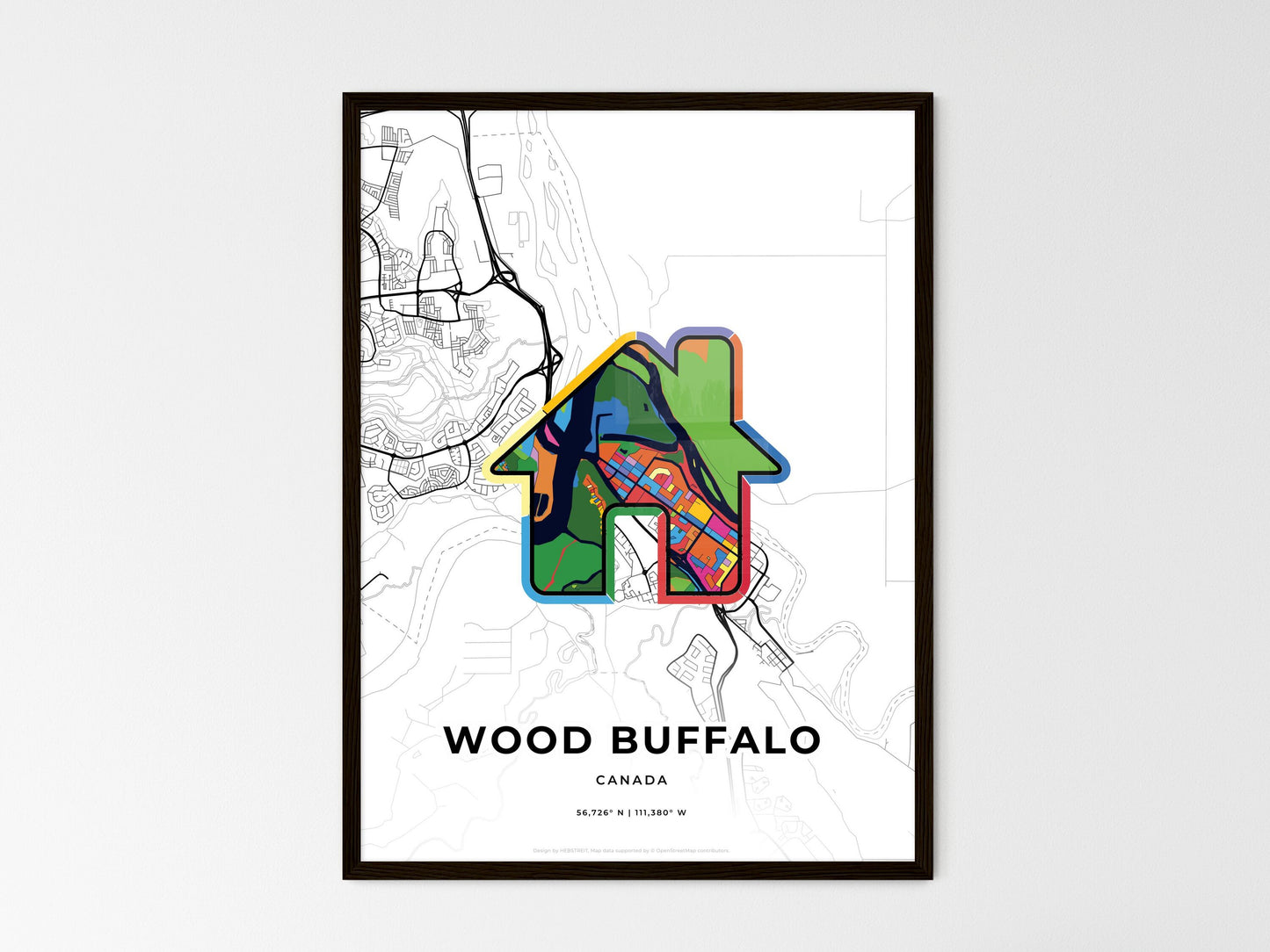 Wood Buffalo Canada wedding art map with home icon