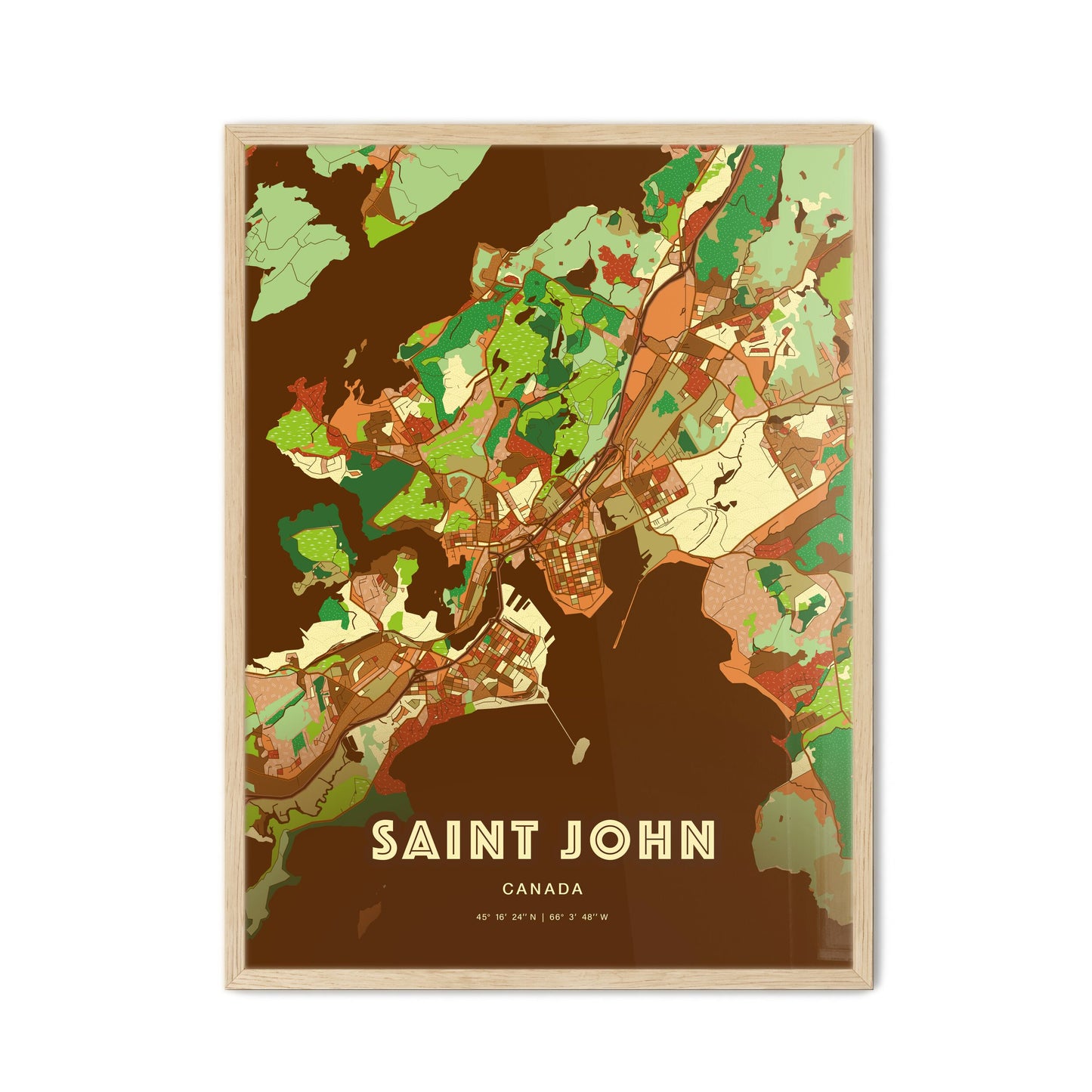 Colorful SAINT JOHN CANADA Fine Art Map Farmhouse