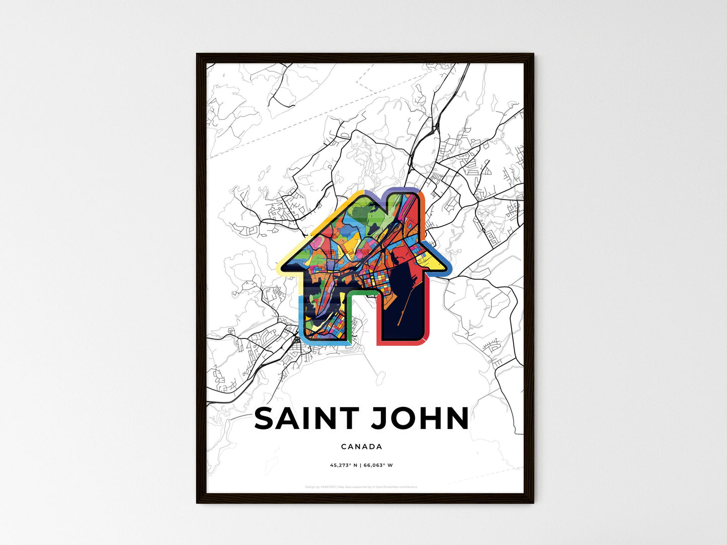 Saint John Canada wedding art map with home icon