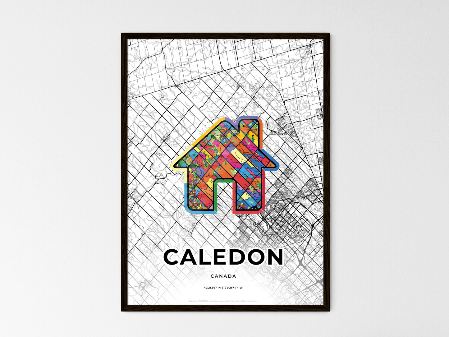 Caledon Canada wedding art map with home icon