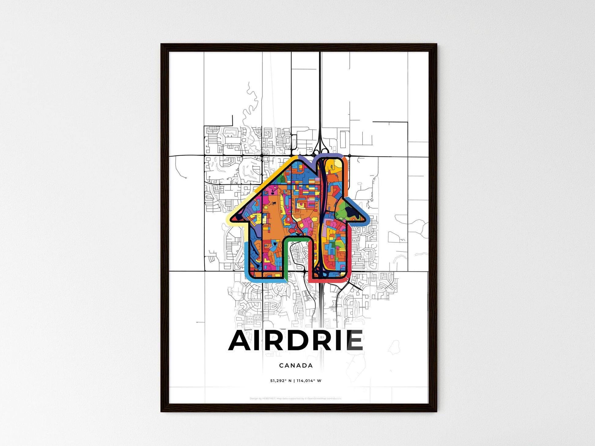 AIRDRIE CANADA minimal art map with a colorful icon. Where it all began, Couple map gift. Style 3