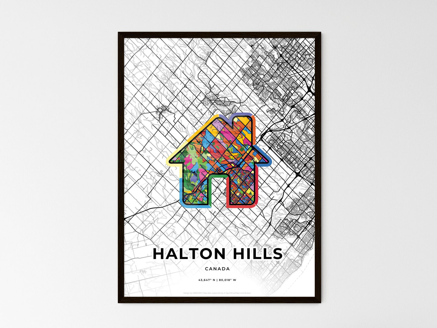 Halton Hills Canada wedding art map with home icon