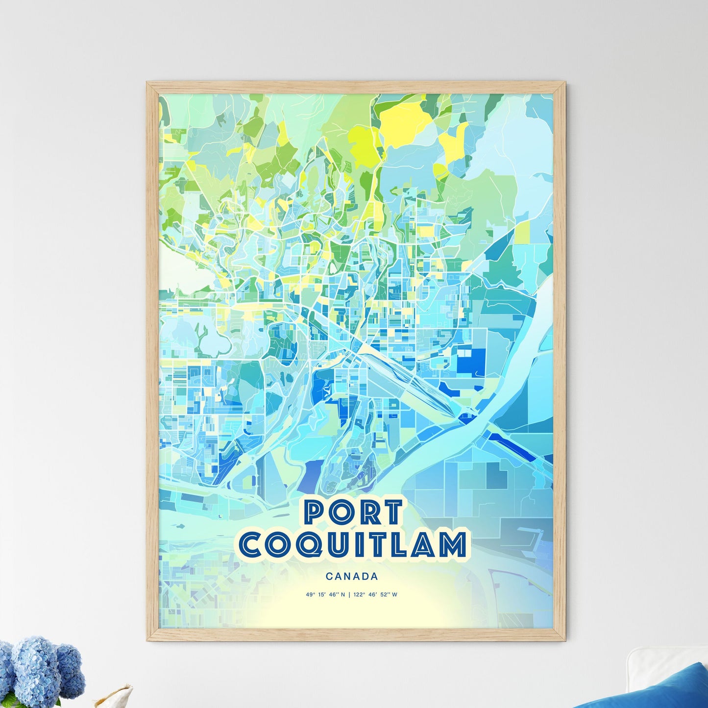 Colorful PORT COQUITLAM CANADA Fine Art Map Cool Blue