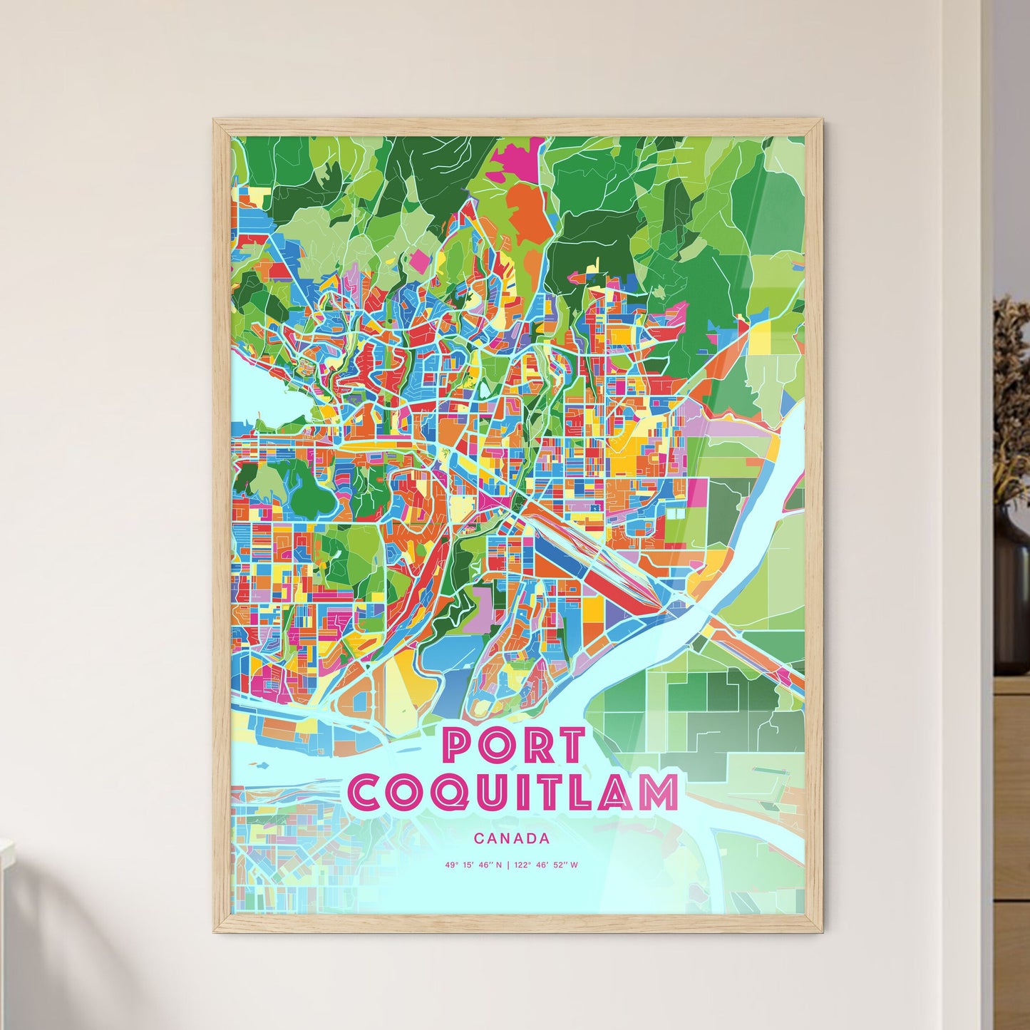 Colorful PORT COQUITLAM CANADA Fine Art Map Crazy Colors