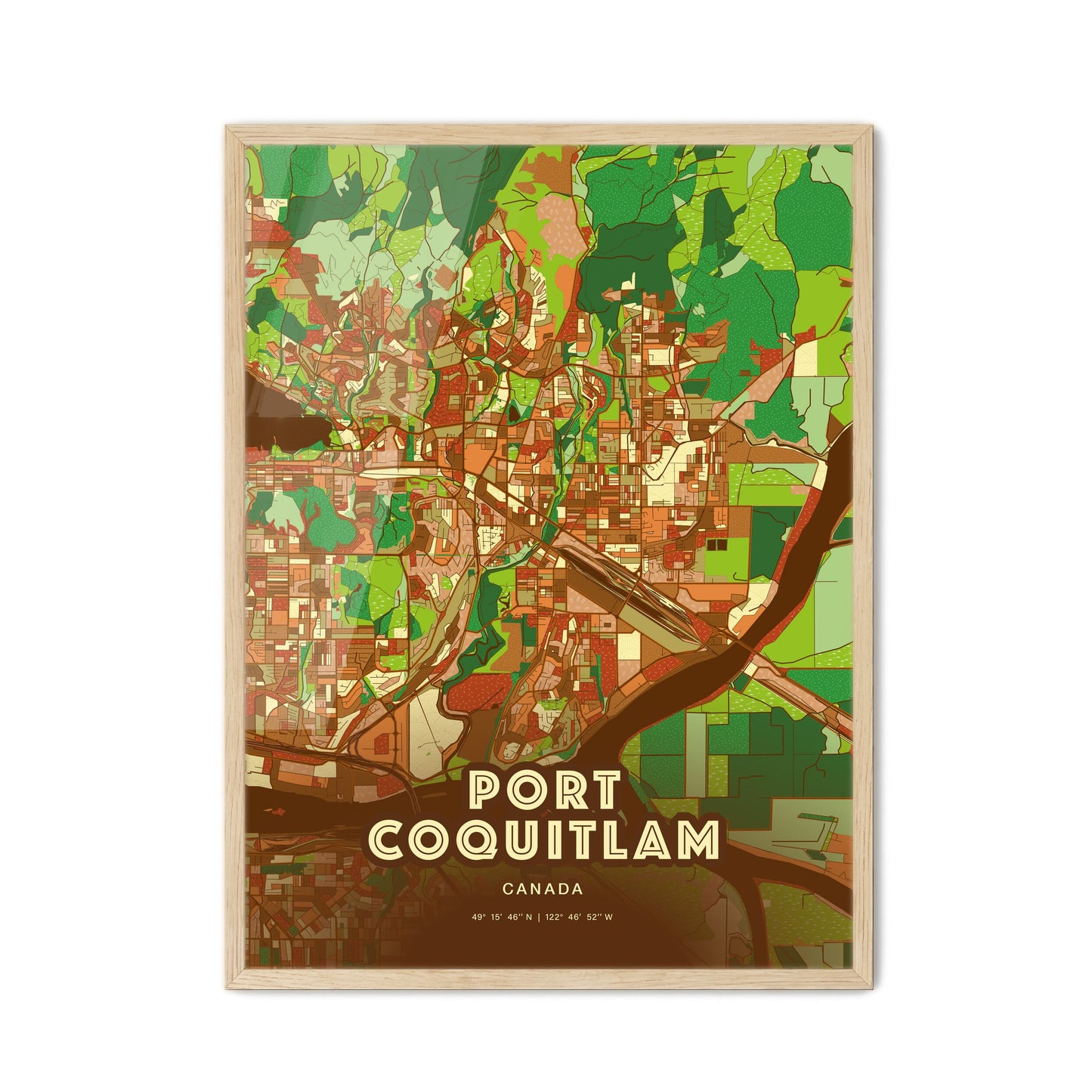 Colorful PORT COQUITLAM CANADA Fine Art Map Farmhouse