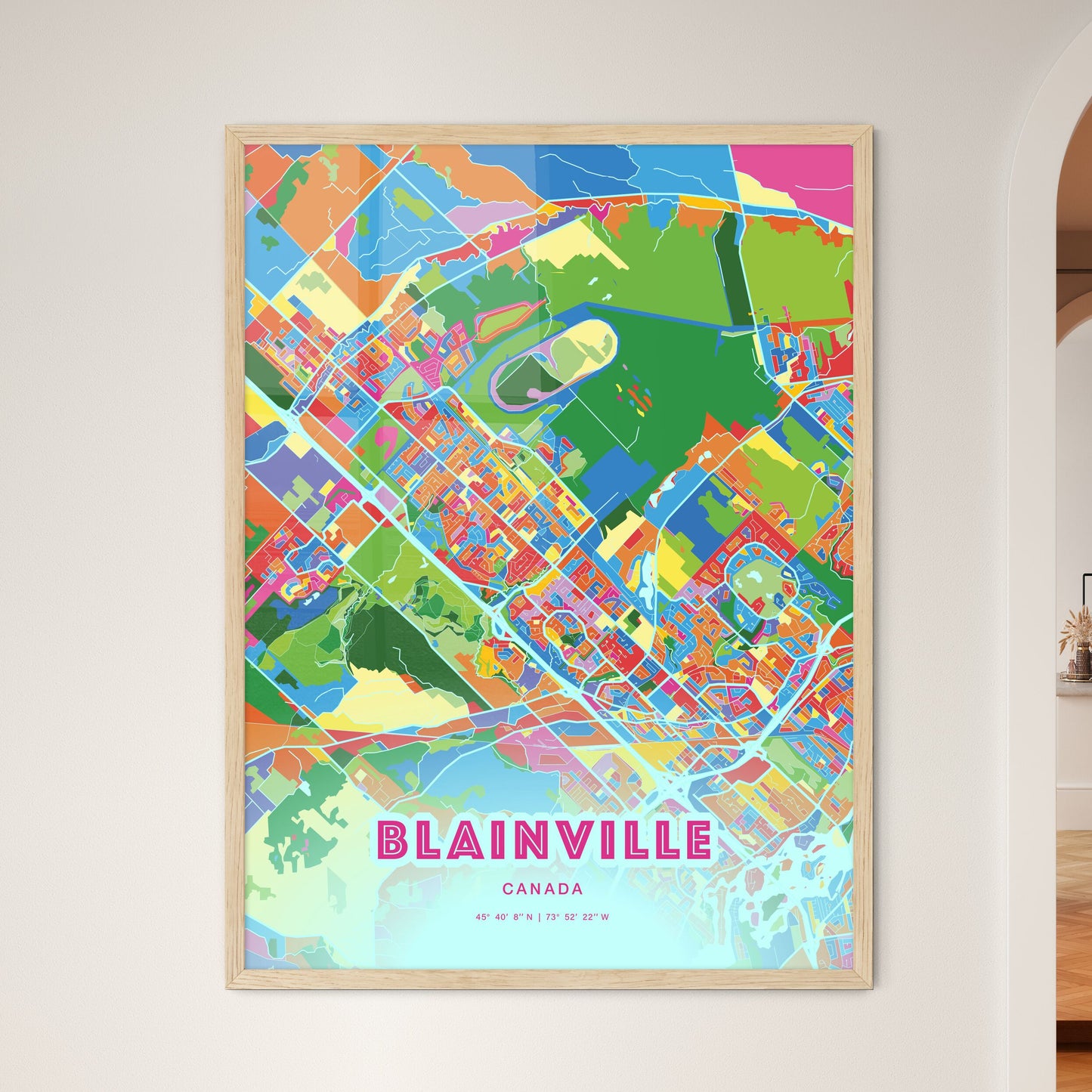 Colorful BLAINVILLE CANADA Fine Art Map Crazy Colors
