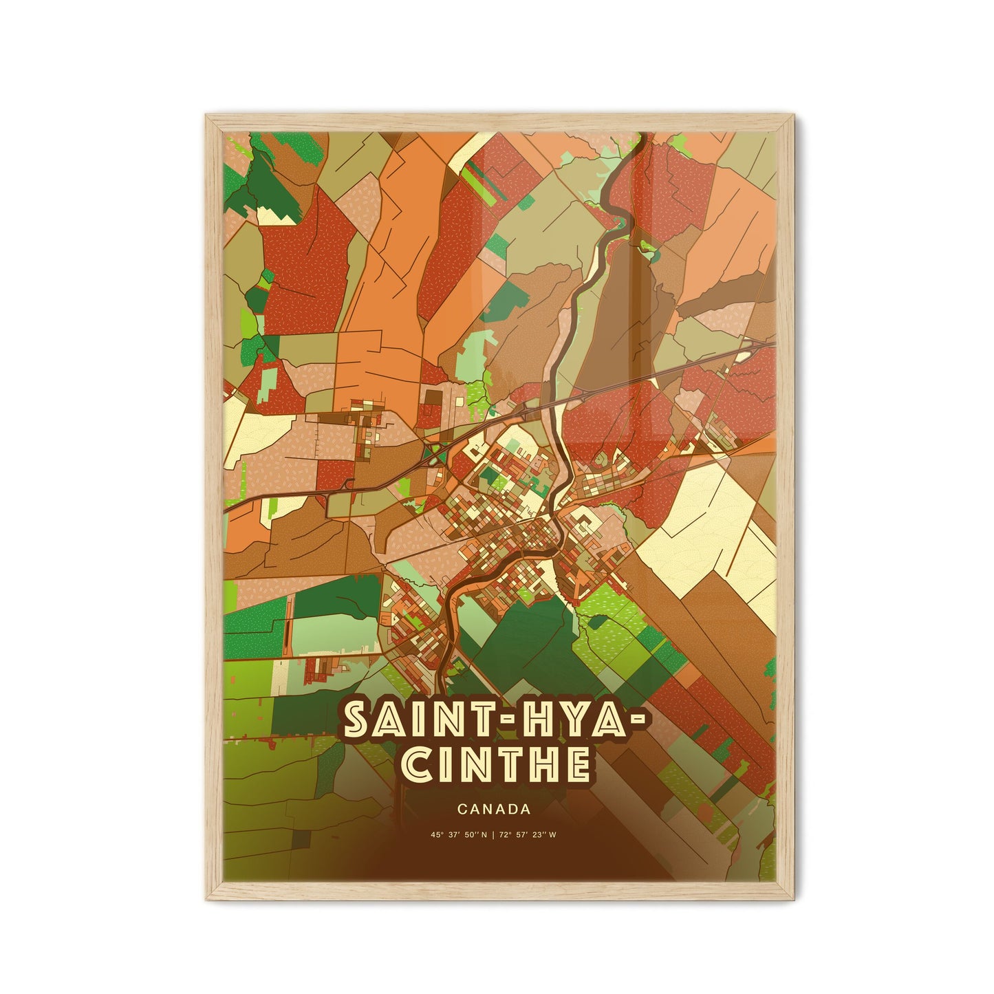 Colorful SAINT-HYACINTHE CANADA Fine Art Map Farmhouse