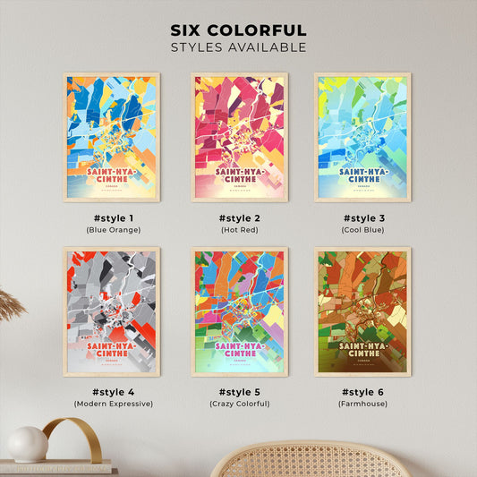 Colorful SAINT-HYACINTHE CANADA Fine Art Map Blue Orange