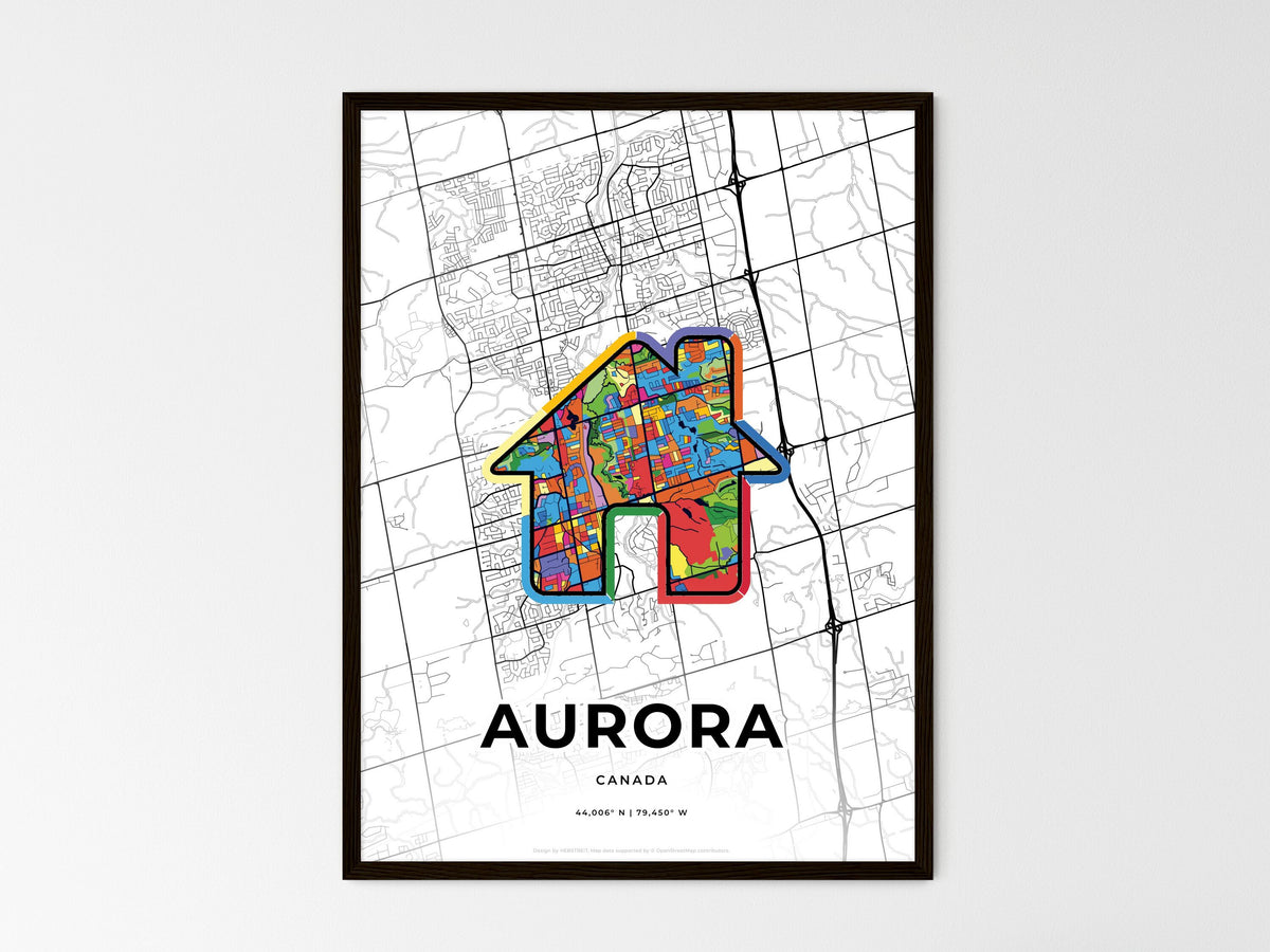 Aurora Canada wedding art map with home icon