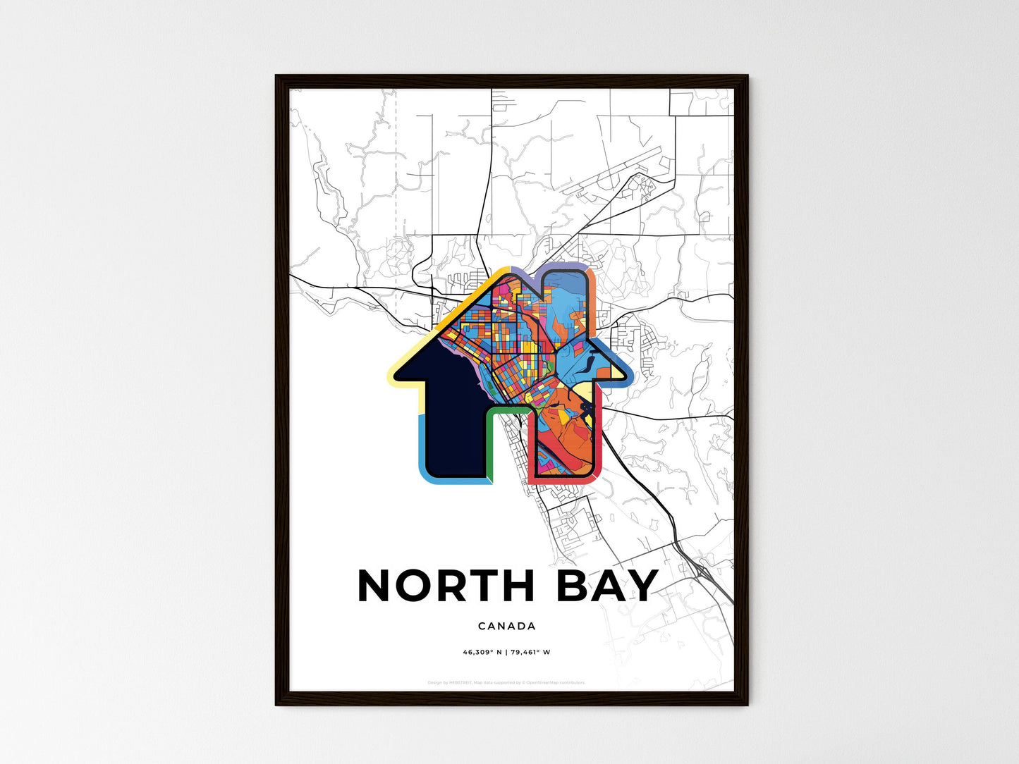 North Bay Canada wedding art map with home icon