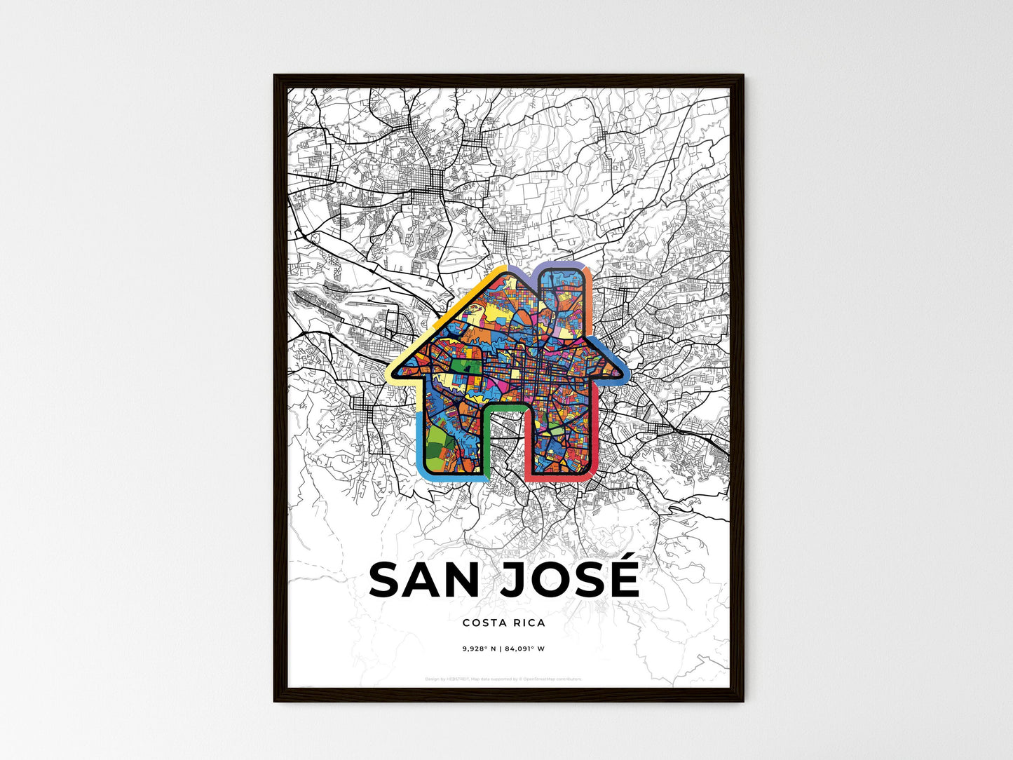 San José Costa Rica wedding art map with home icon