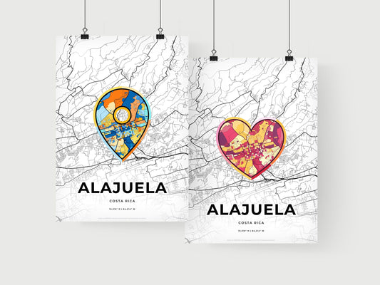 ALAJUELA COSTA RICA minimal art map with a colorful icon. Where it all began, Couple map gift.