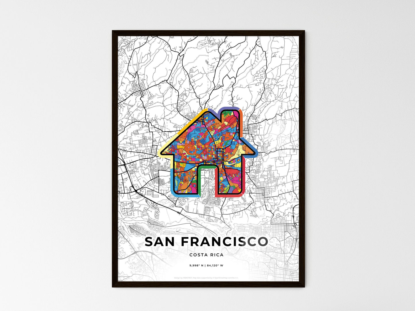 San Francisco Costa Rica wedding art map with home icon