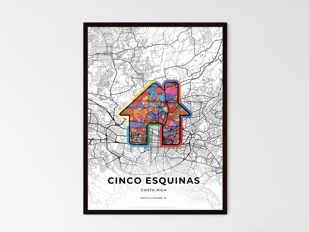 Cinco Esquinas Costa Rica wedding art map with home icon