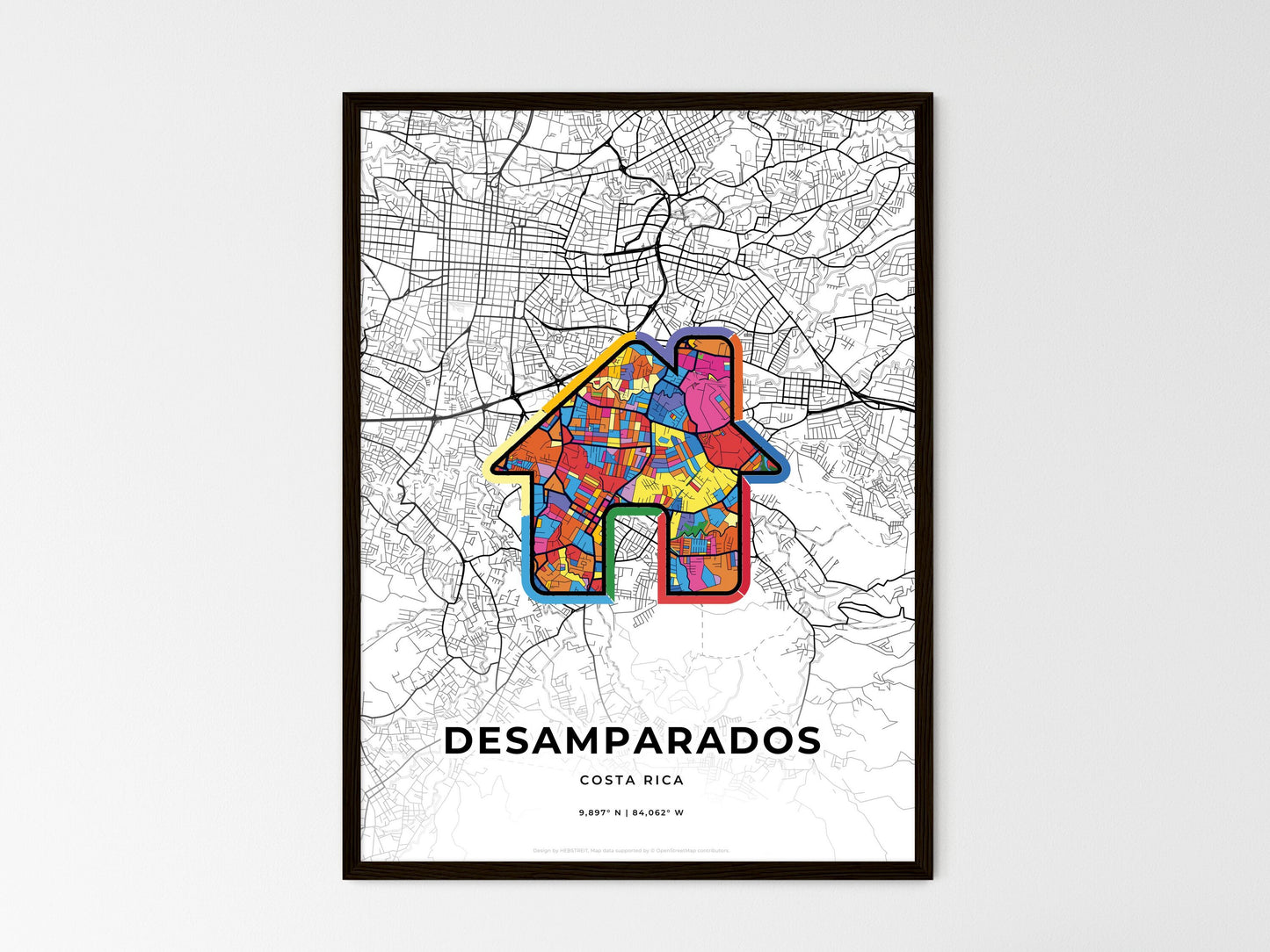 Desamparados Costa Rica wedding art map with home icon
