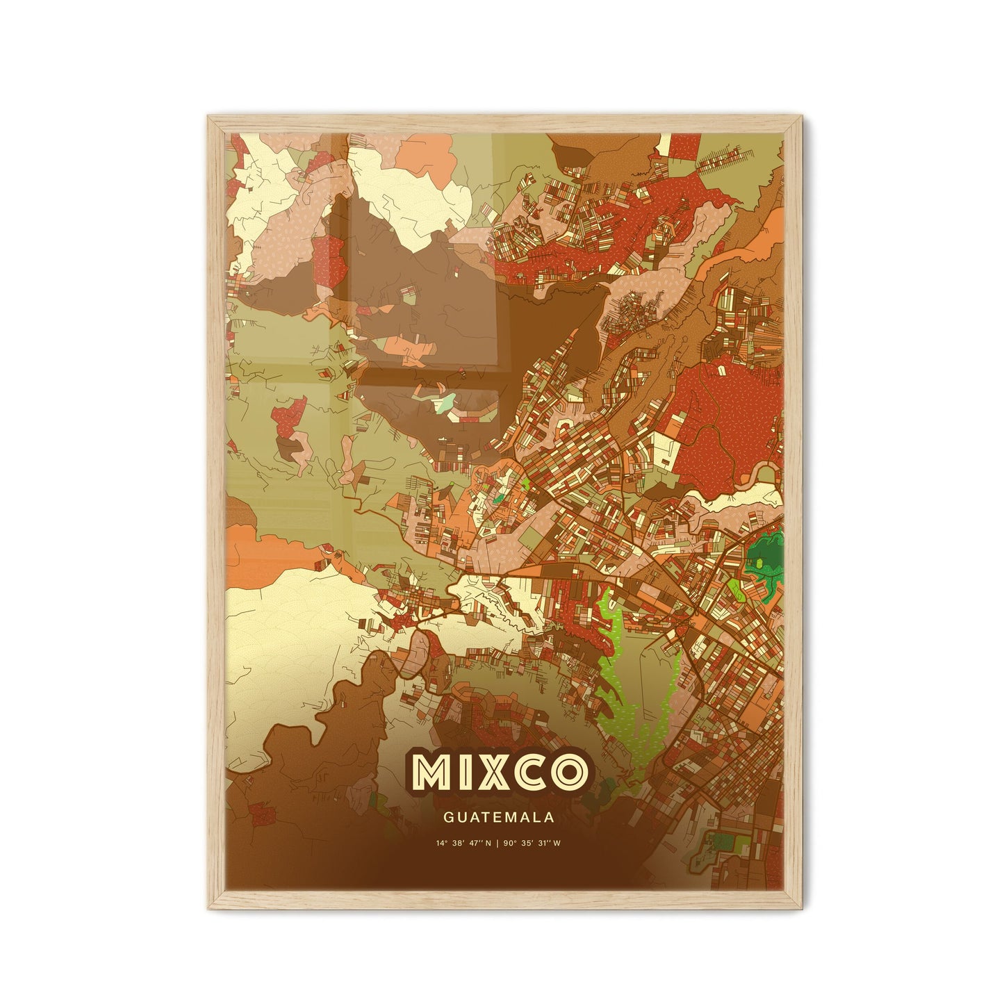 Colorful MIXCO GUATEMALA Fine Art Map Farmhouse