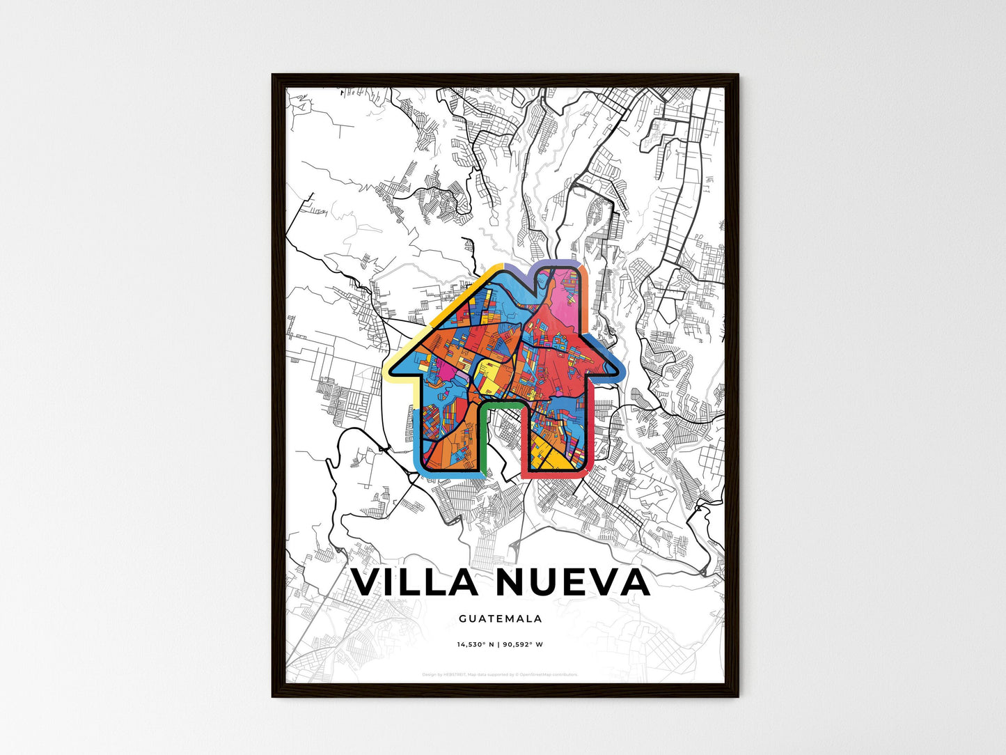Villa Nueva Guatemala wedding art map with home icon