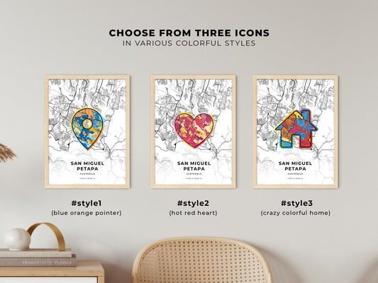 San Miguel Petapa Guatemala maps with colorful icons