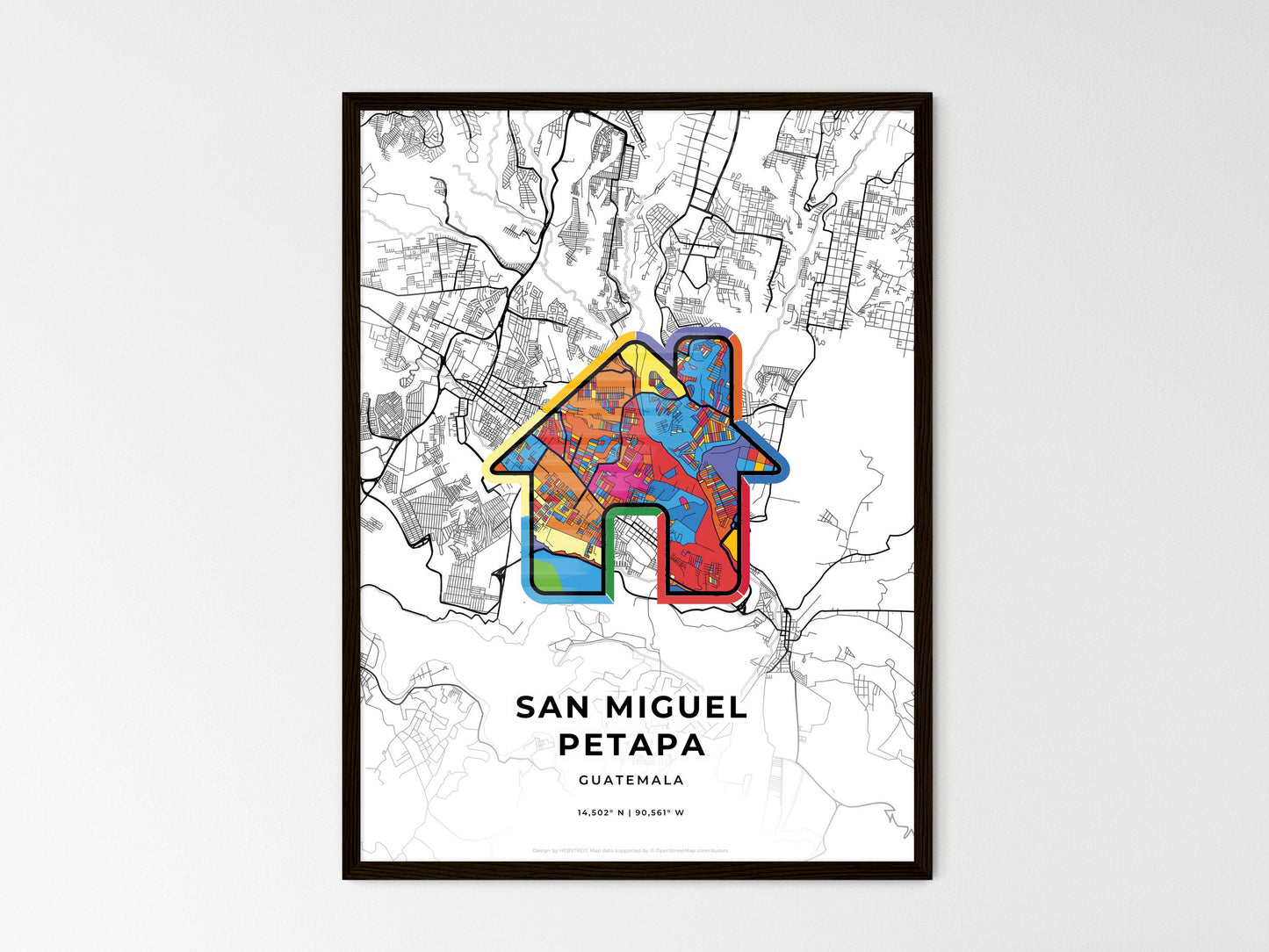 San Miguel Petapa Guatemala wedding art map with home icon