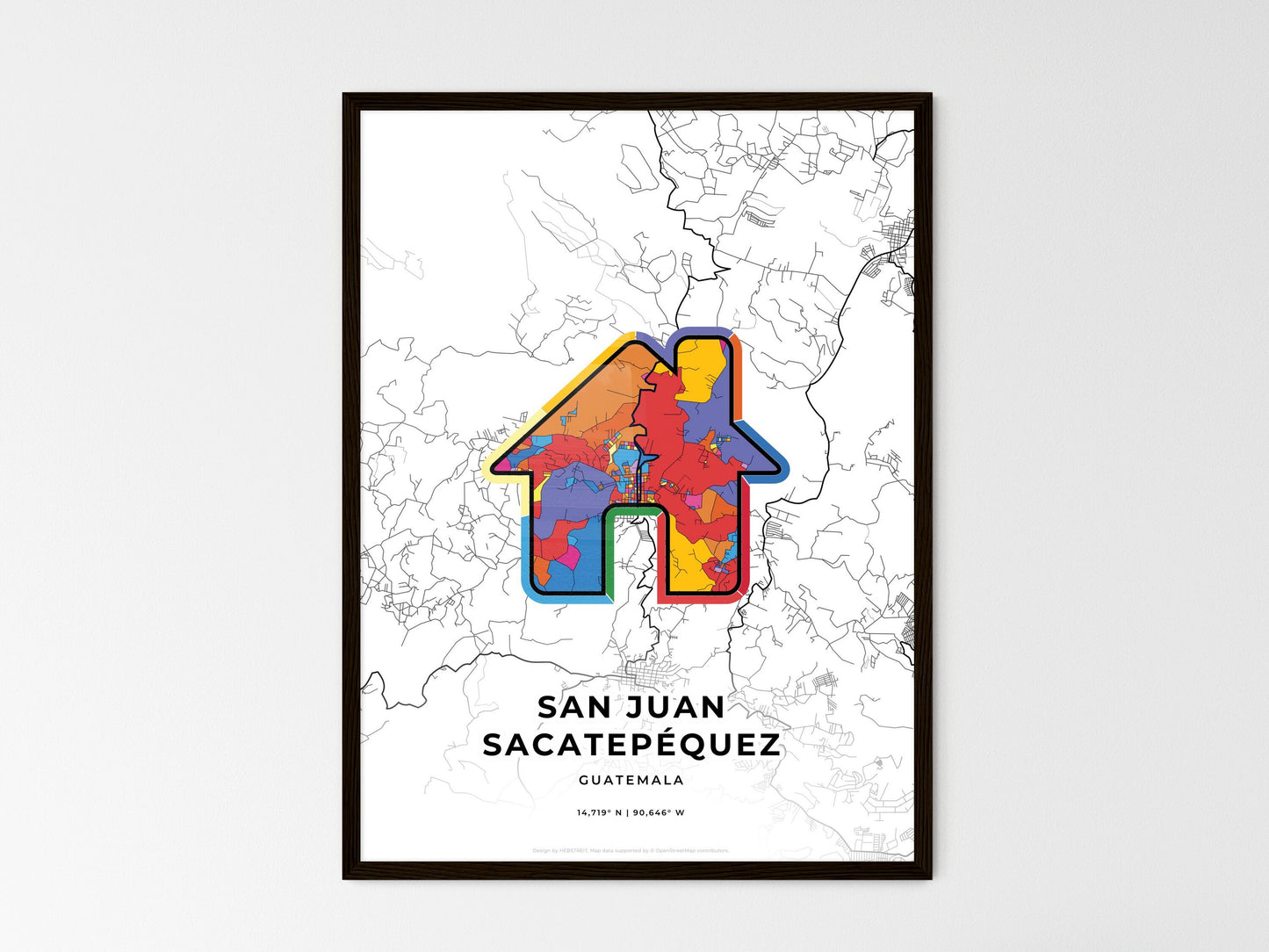 San Juan Sacatepéquez Guatemala wedding art map with home icon