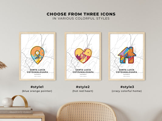 Santa Lucía Cotzumalguapa Guatemala maps with colorful icons