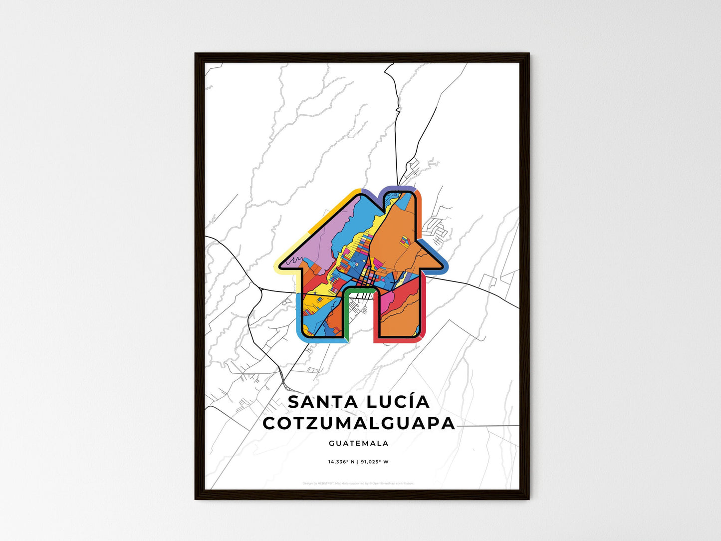 Santa Lucía Cotzumalguapa Guatemala wedding art map with home icon