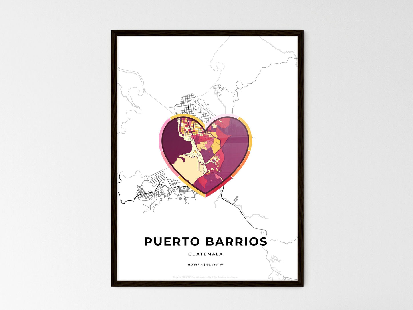 Puerto Barrios Guatemala wedding art map with heart icon