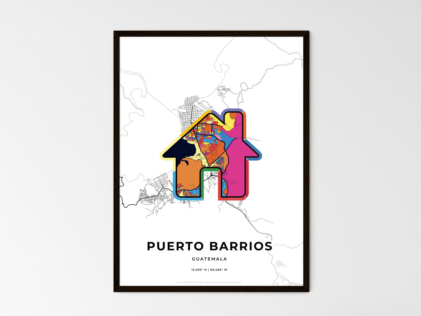 Puerto Barrios Guatemala wedding art map with home icon