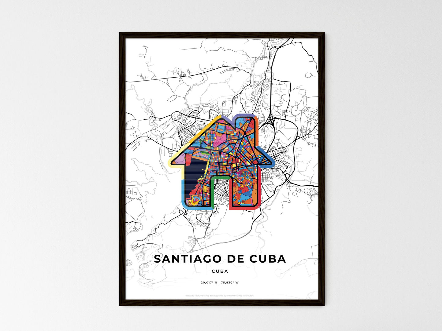 Santiago De Cuba Cuba wedding art map with home icon