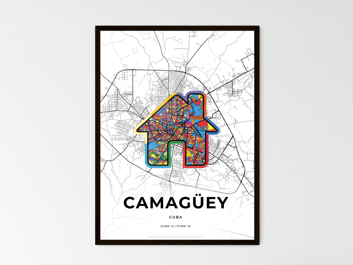 Camagüey Cuba wedding art map with home icon