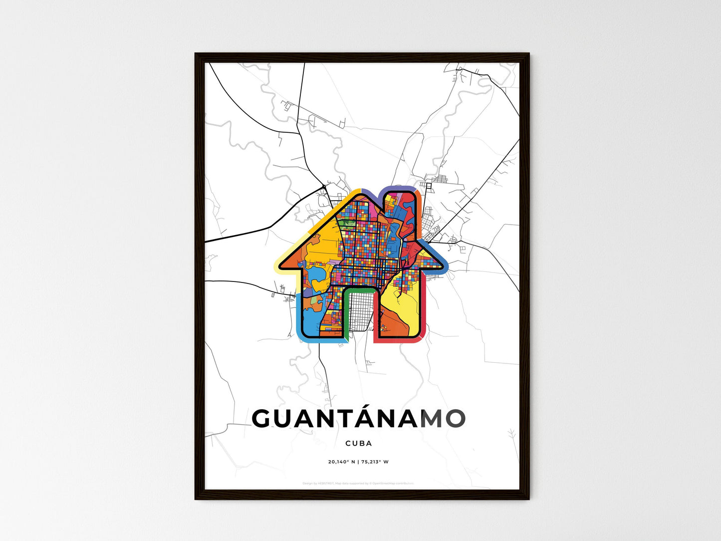 Guantánamo Cuba wedding art map with home icon