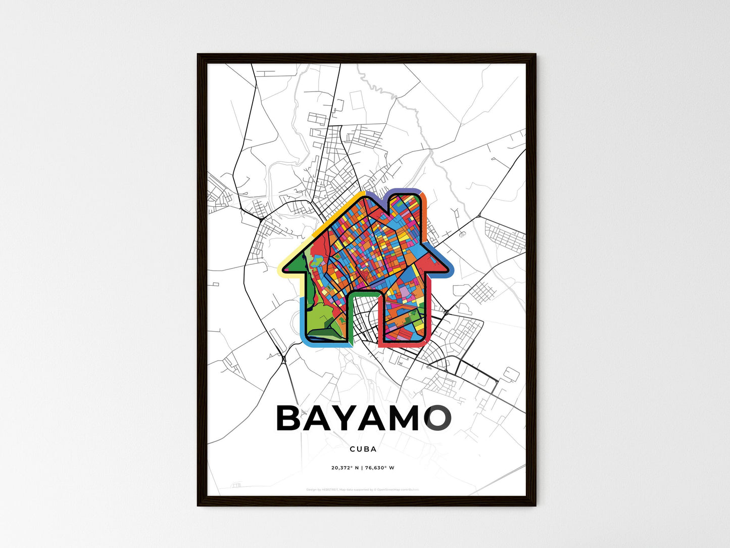 Bayamo Cuba wedding art map with home icon