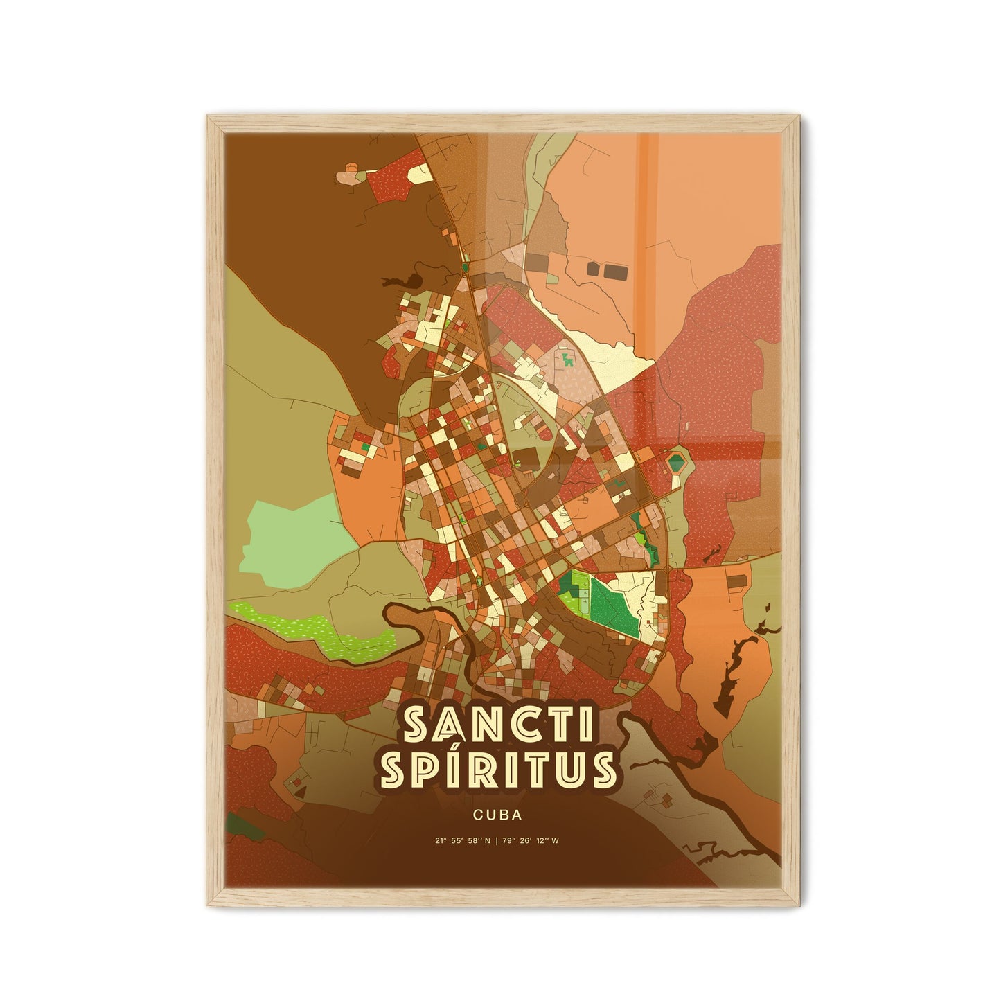 Colorful SANCTI SPÍRITUS CUBA Fine Art Map Farmhouse