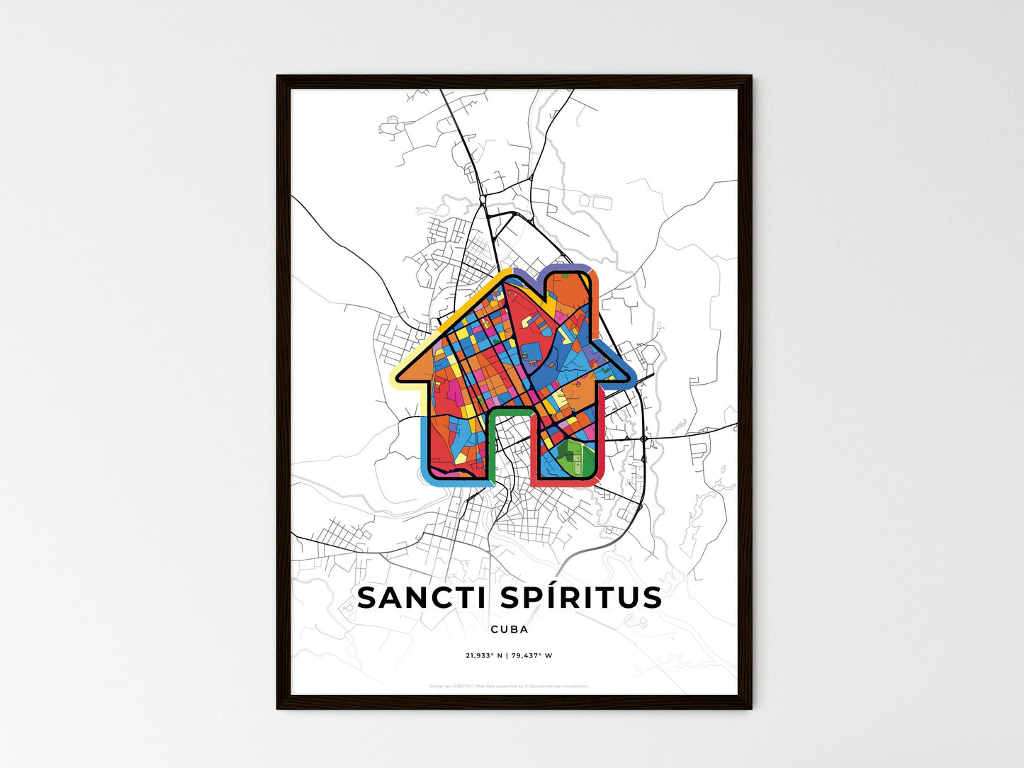Sancti Spíritus Cuba wedding art map with home icon