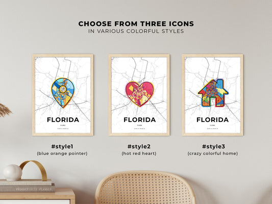 Florida Cuba maps with colorful icons