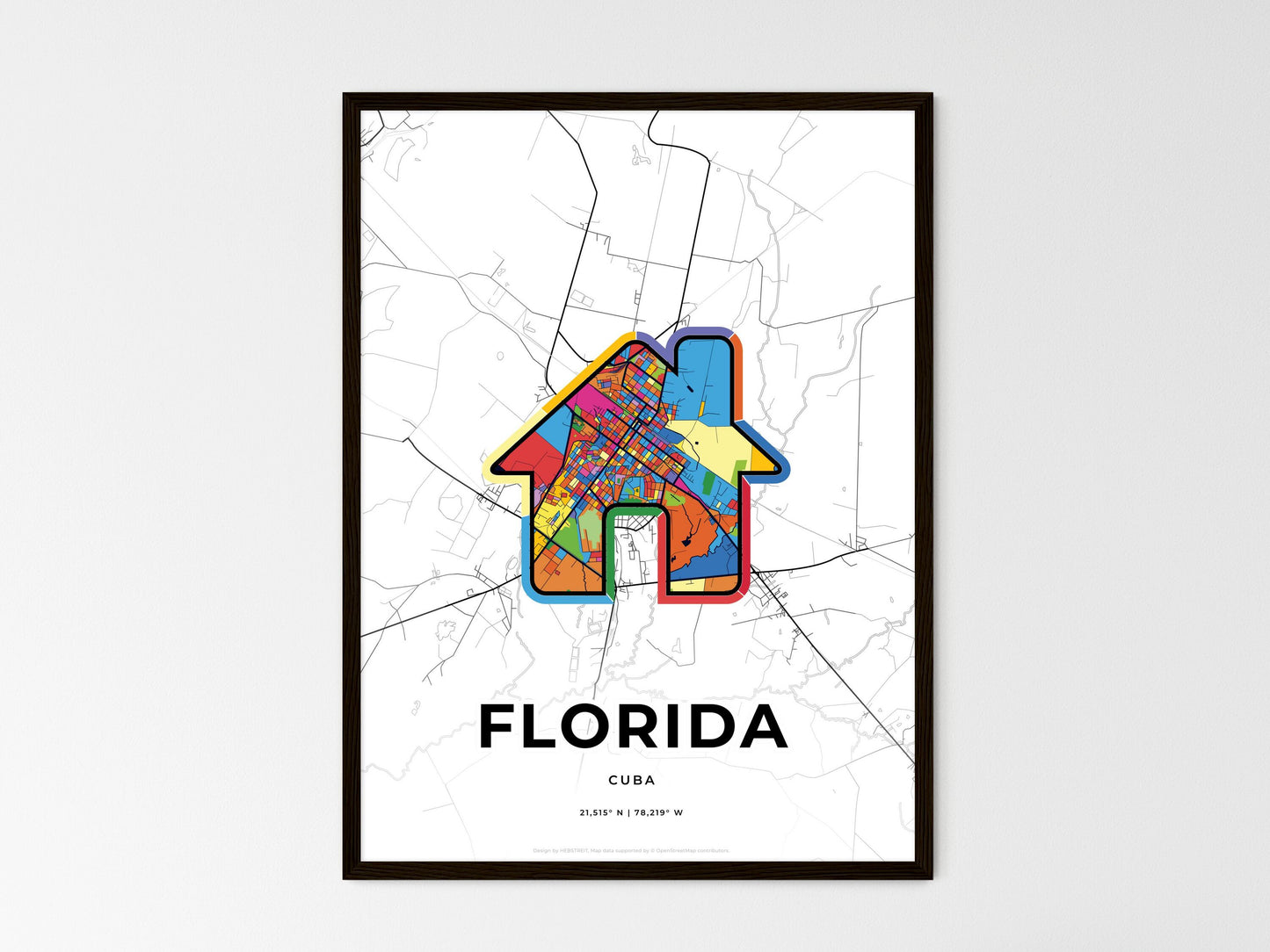 Florida Cuba wedding art map with home icon